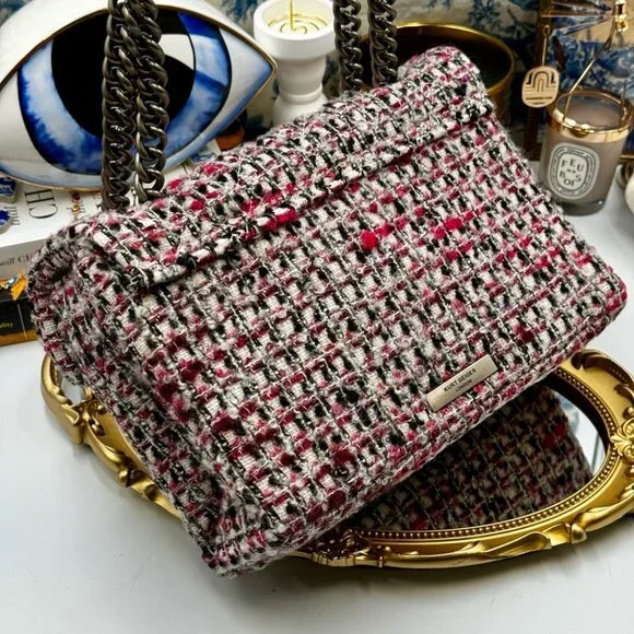 🆕 KURT GEIGER LONDON 🧿 NWOT Tweed Crossbody Bag, Pink & Black Tweed - Picture 4 of 15